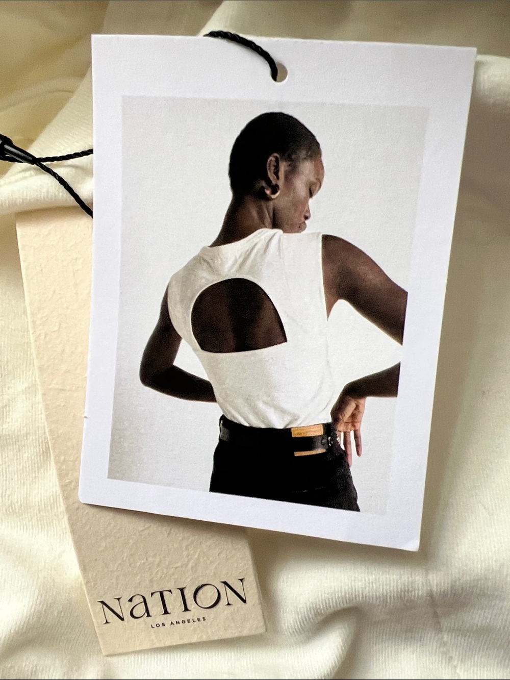 Sleeveless crewneck open back top in cream - Picture 3 of 3